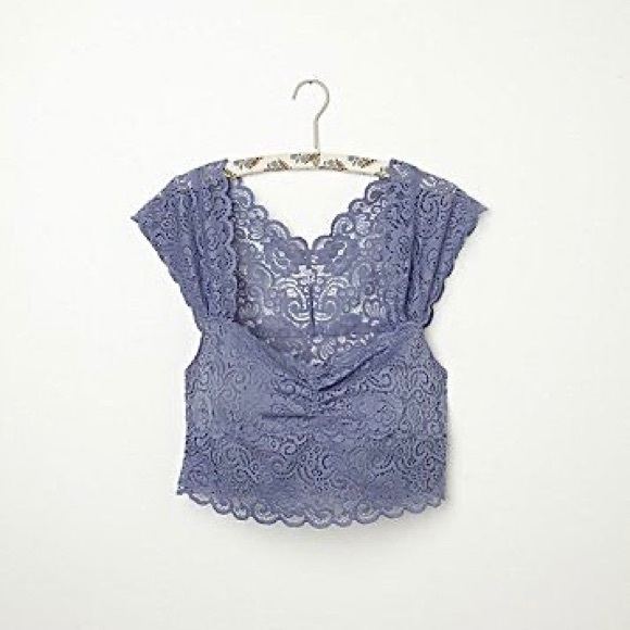 NWT Free People Scallop Edge Lace Crop Bralette Blue Periwinkle Size Small - Picture 10 of 14